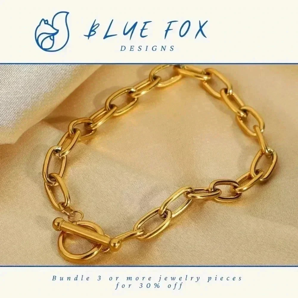 *NEW* 18K  Gold Plated Stainless Steel Paperclip Toggle Bracelet (GOLD)